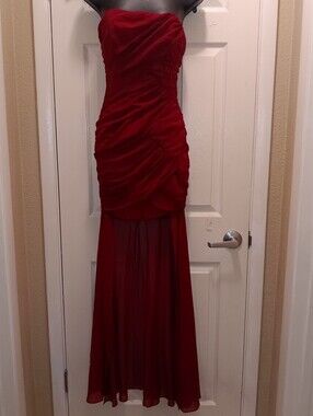 NWT Maria Bianca Nero Strapless Red Ruched HiLo Evening Gown